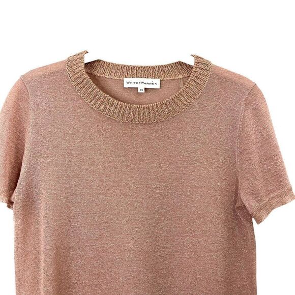 White + Warren Fine Knit Gold T shirt Blouse Sz XS metallic shimmer‎ pink - Picture 2 of 6